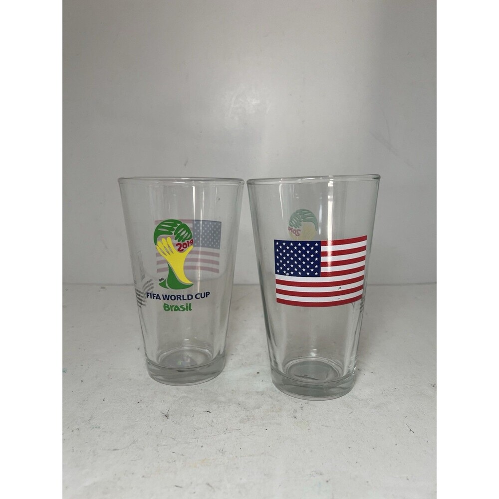 Set of 2 USA USMNT Glass Cup 2014 FIFA World Cup Brazil Brasil Official Soccer - Picture 3 of 6